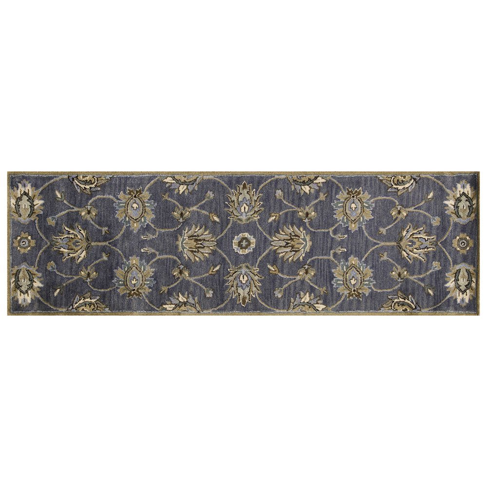 7' Dark Gray Green And Brown Wool Floral Hand Tufted Runner Rug
