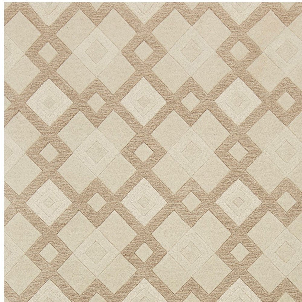 5' X 8' Ivory And Brown Wool Geometric Hand Tufted Area Rug