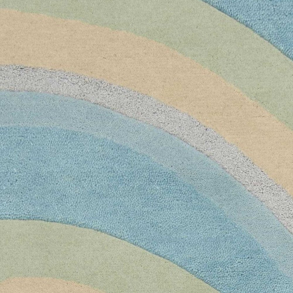 5' X 8' Blue Beige And Green Wool Abstract Hand Tufted Area Rug