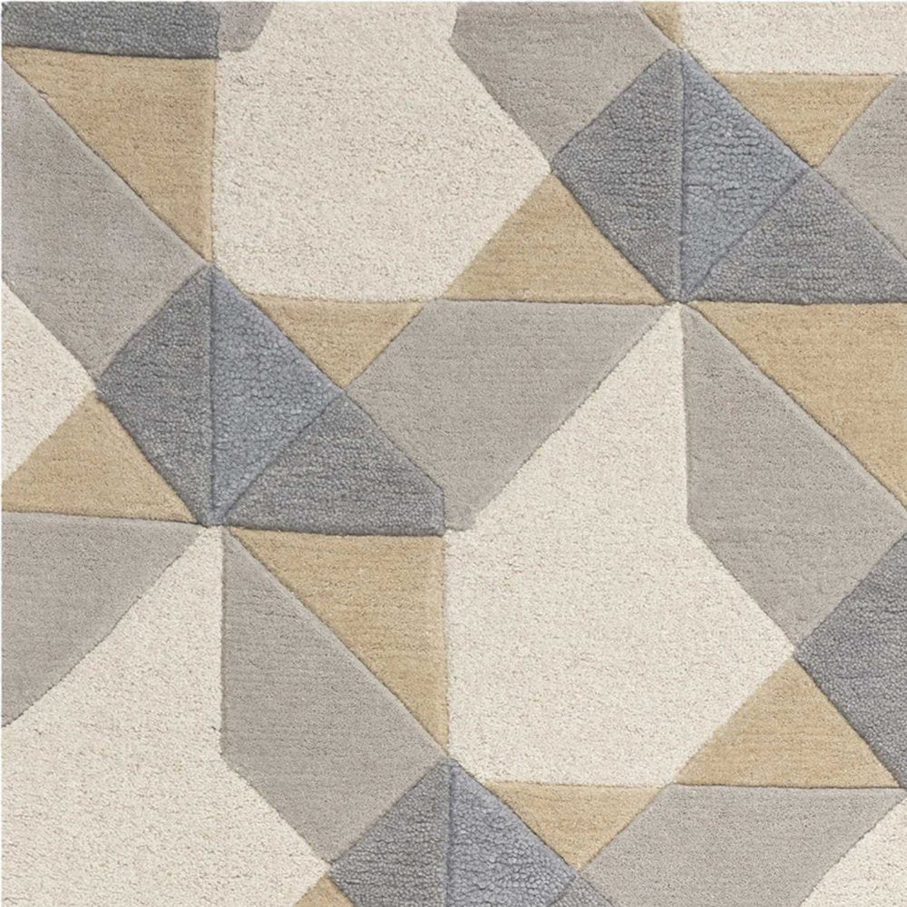 5' X 8' Ivory Gray And Cream Wool Geometric Hand Tufted Area Rug