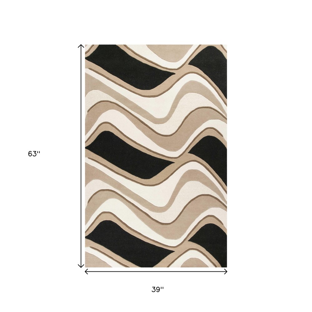 8' X 11' Beige And Black Wool Abstract Hand Tufted Area Rug