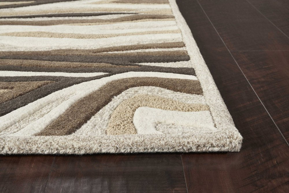 8' X 10' Beige Ivory And Black Wool Abstract Hand Tufted Area Rug