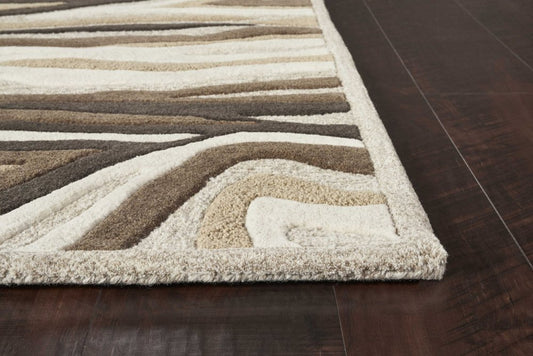8' X 10' Beige Ivory And Black Wool Abstract Hand Tufted Area Rug