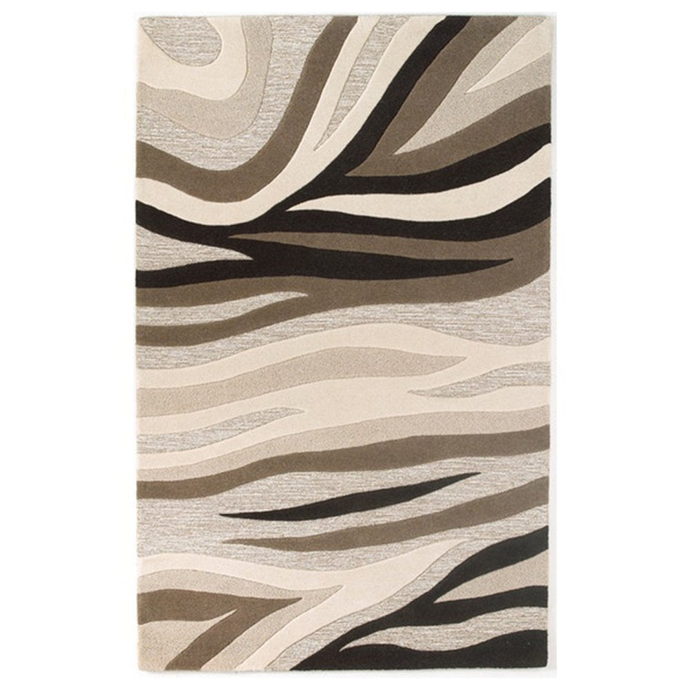 8' X 10' Beige Ivory And Black Wool Abstract Hand Tufted Area Rug