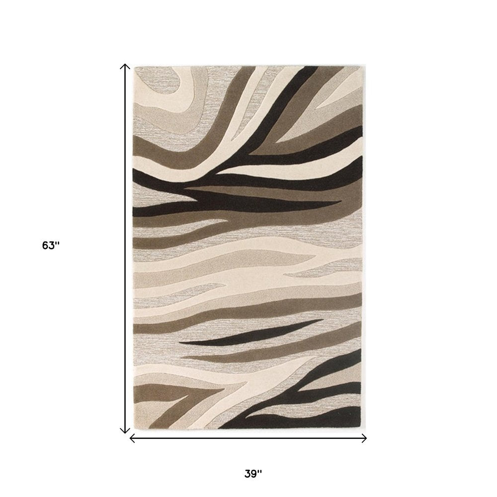 8' X 10' Beige Ivory And Black Wool Abstract Hand Tufted Area Rug