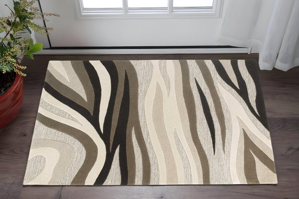 8' X 10' Beige Ivory And Black Wool Abstract Hand Tufted Area Rug