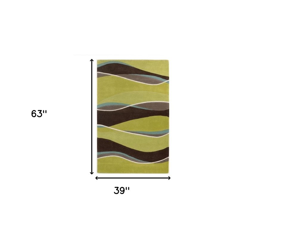 5' X 8' Lime Green Brown And Blue Wool Abstract Hand Tufted Area Rug