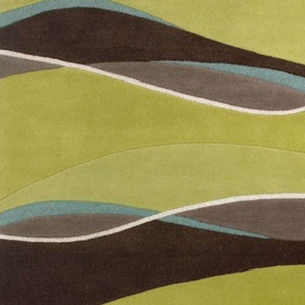 5' X 8' Lime Green Brown And Blue Wool Abstract Hand Tufted Area Rug