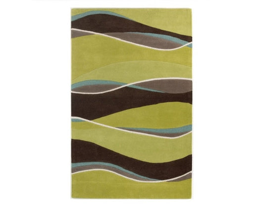 5' X 8' Lime Green Brown And Blue Wool Abstract Hand Tufted Area Rug