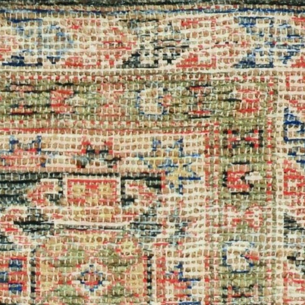 8' X 11' Brick Red Green And Brown Jute Southwestern Handmade Distressed Area Rug