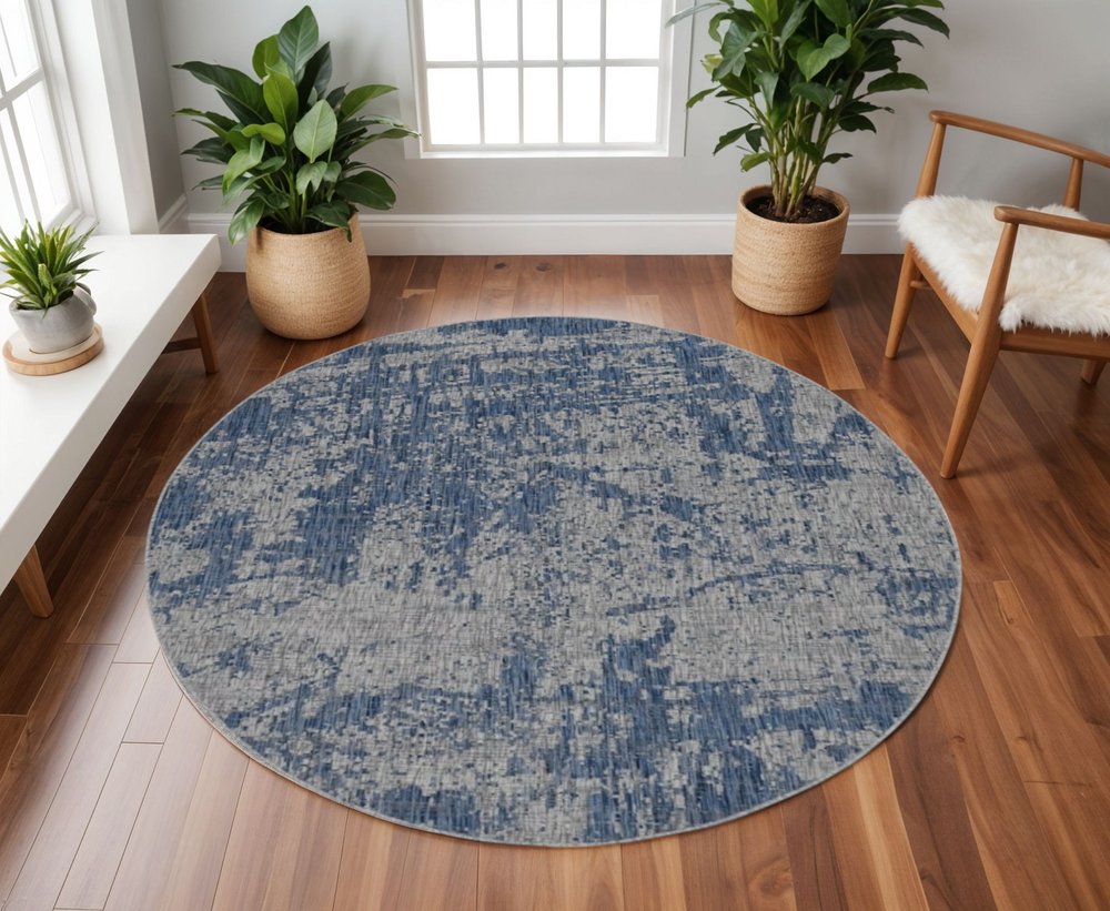 8' Gray Abstract Round Rug