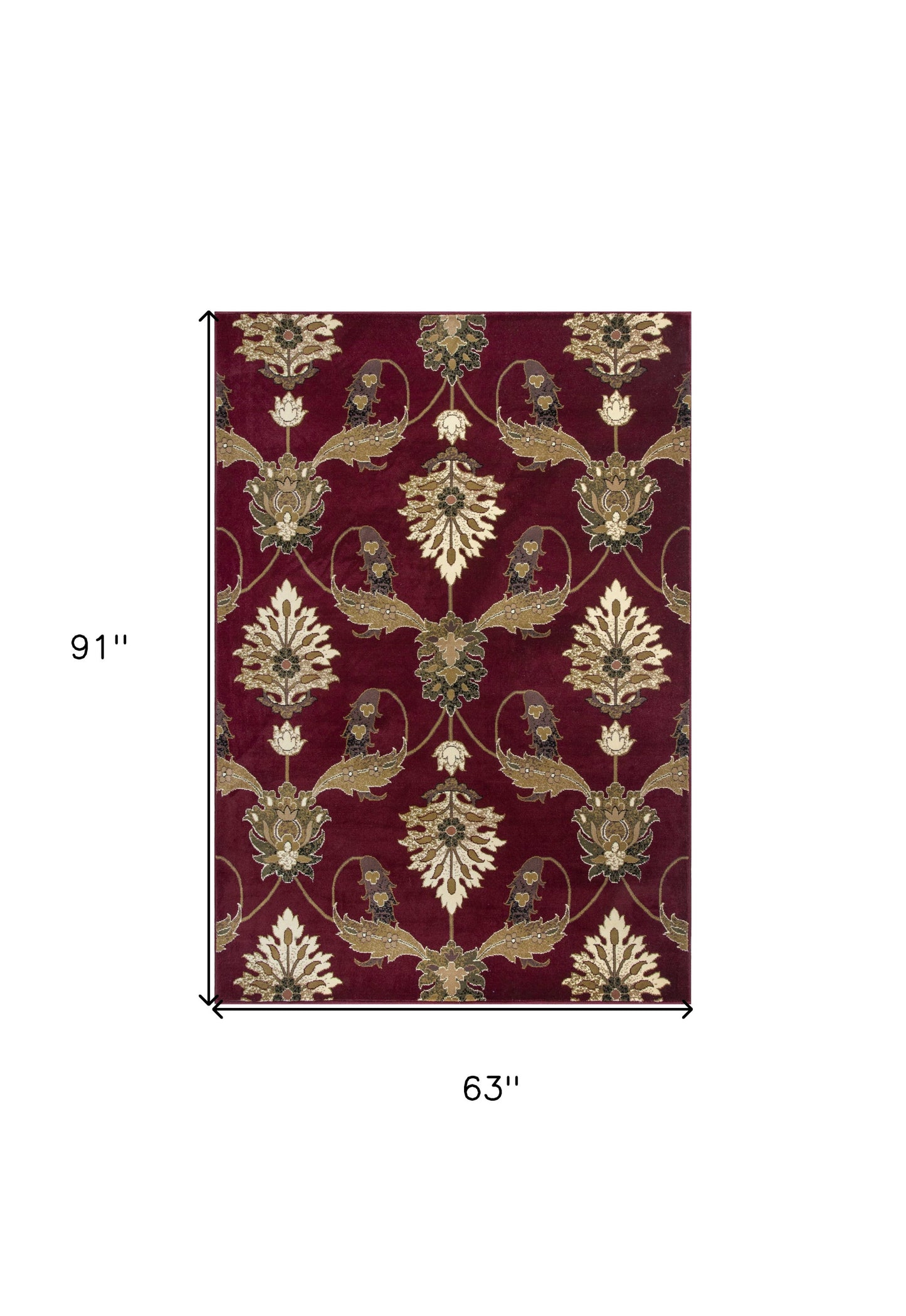 9' X 13' Red Beige And Brown Floral Vines Area Rug