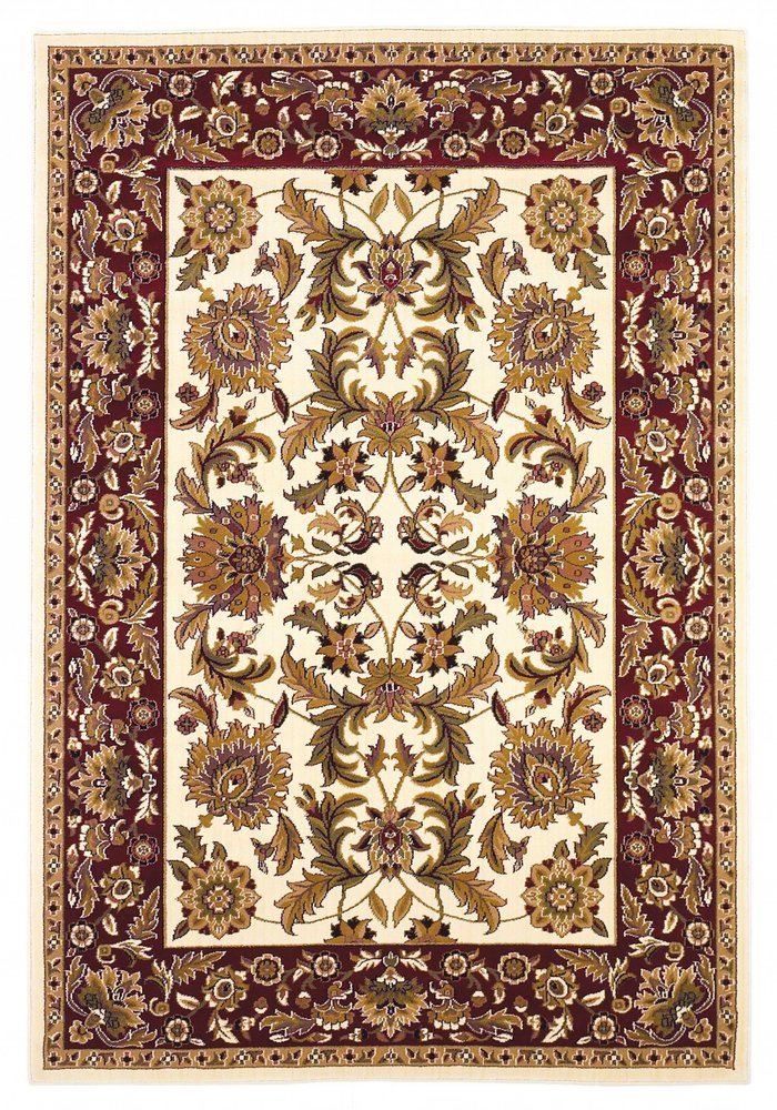 8' Ivory Red And Orange Floral Medallion Octagon Rug