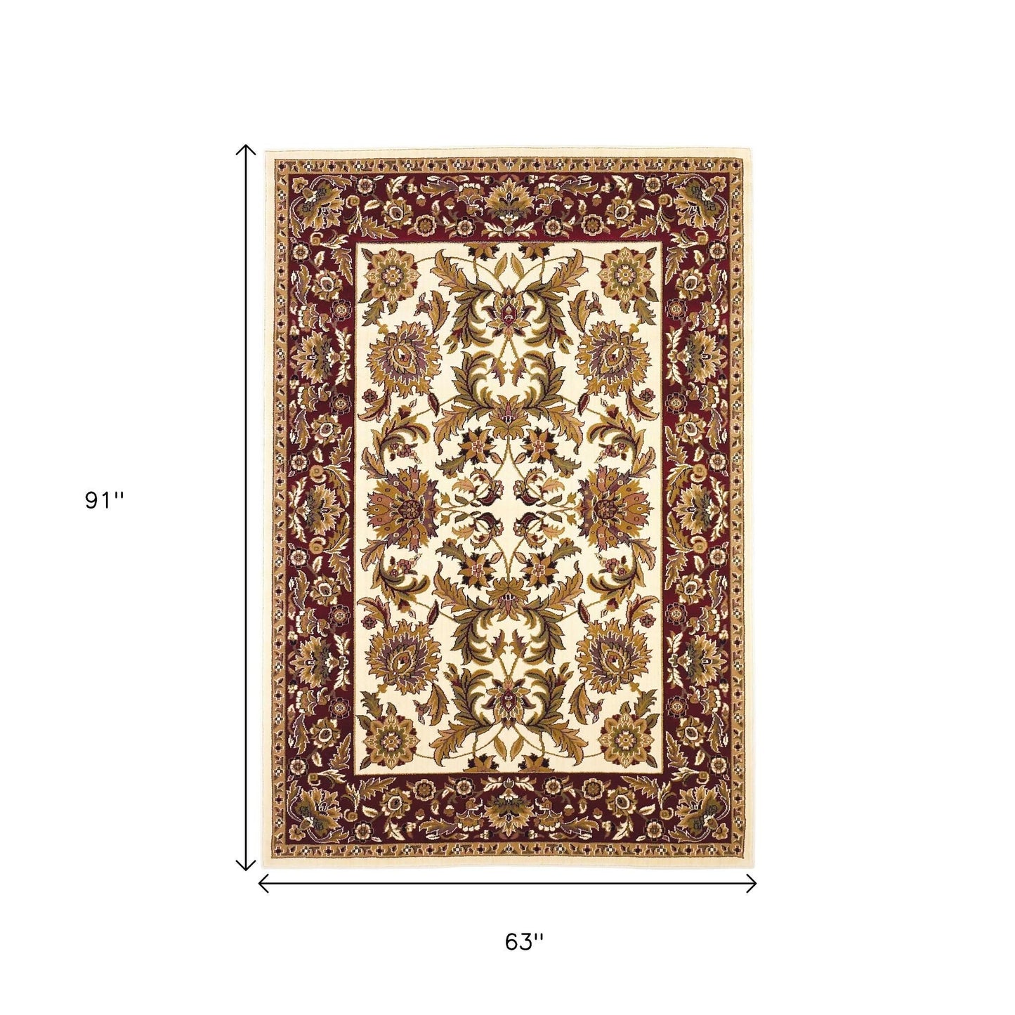 8' Ivory Red And Orange Floral Medallion Octagon Rug