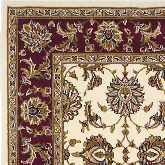 3' X 5' Red Ivory And Brown Floral Medallion Area Rug