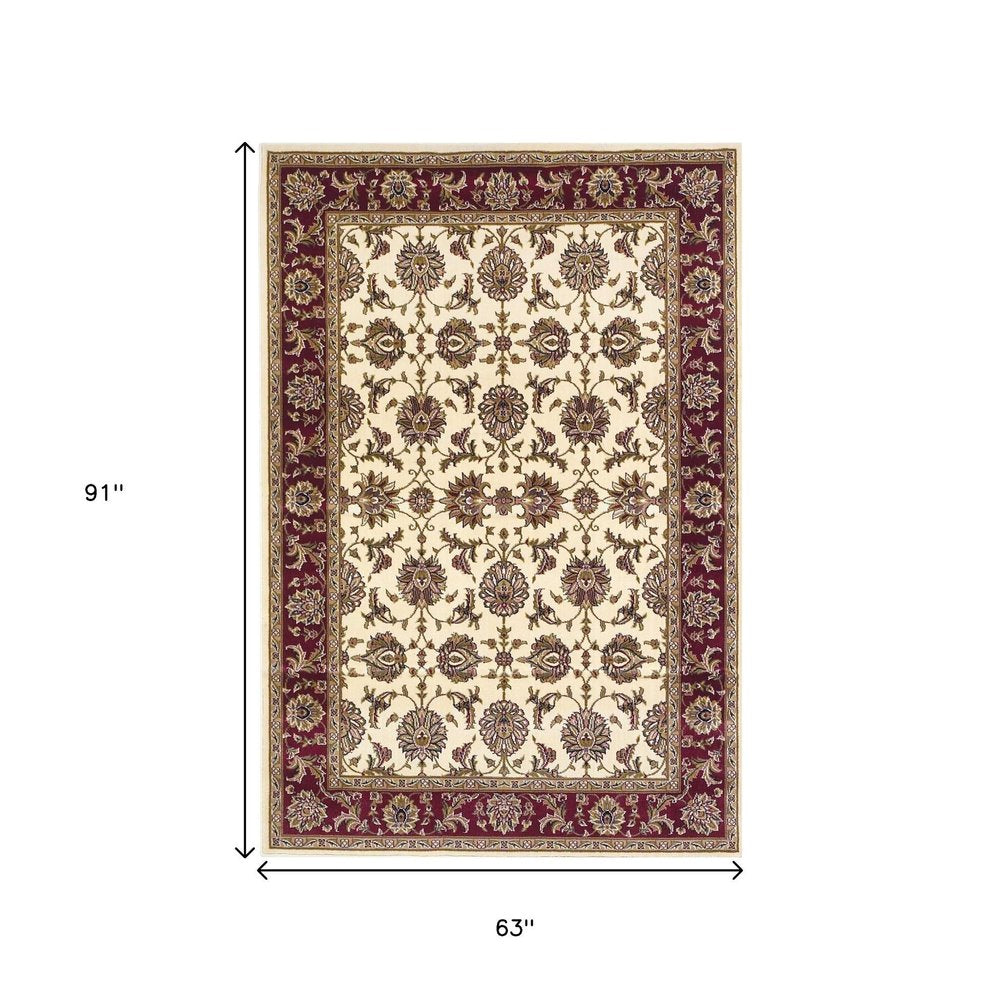 3' X 5' Red Ivory And Brown Floral Medallion Area Rug