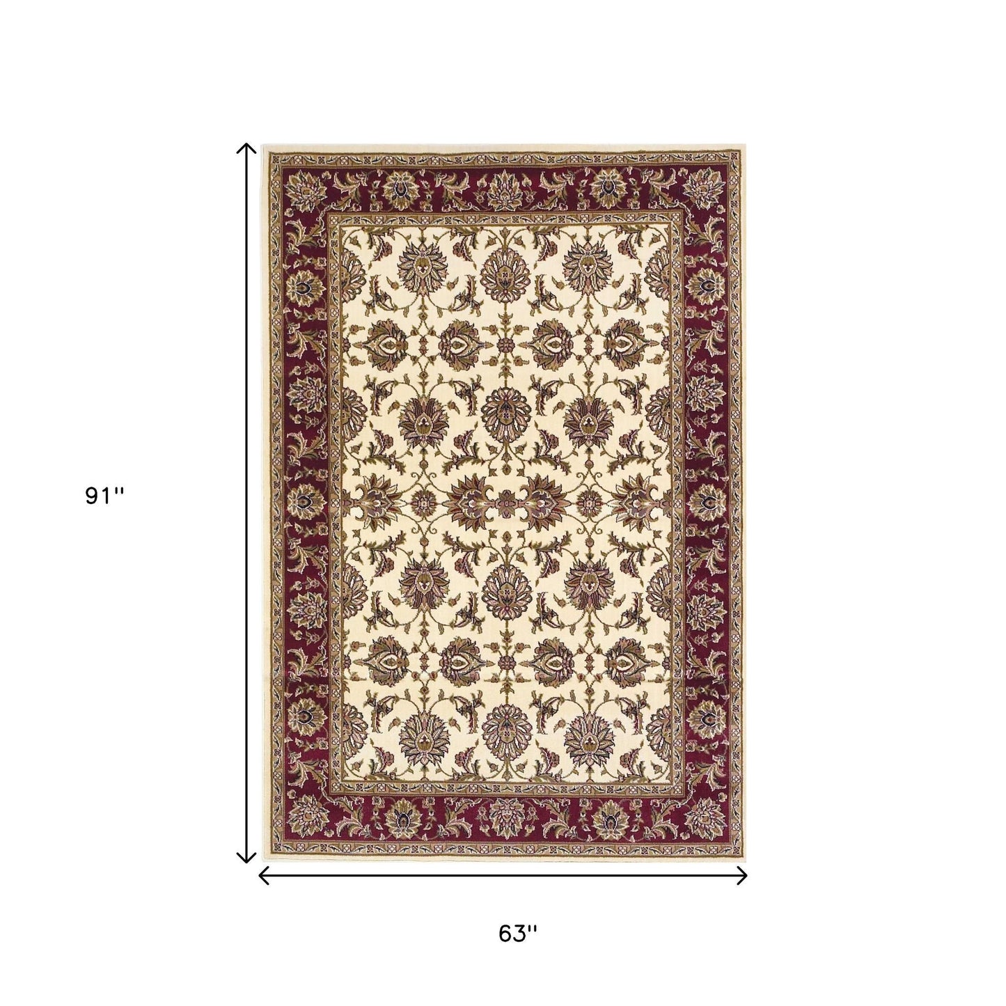 3' X 5' Red Ivory And Brown Floral Medallion Area Rug