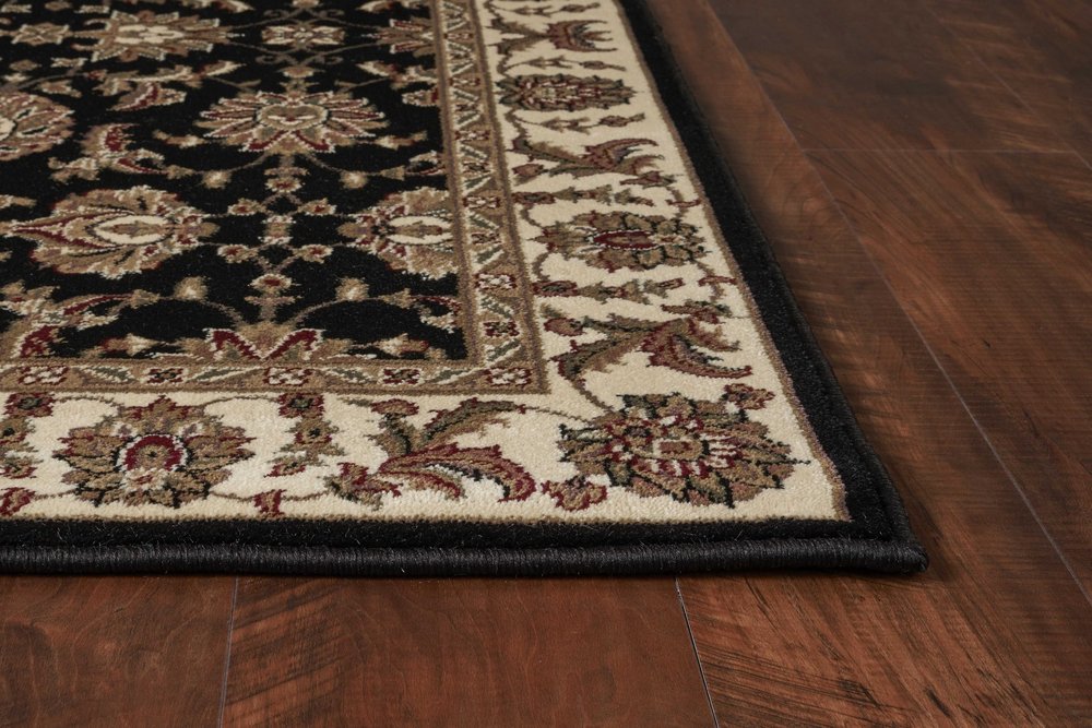 5' X 8' Black Ivory And Brown Floral Medallion Area Rug