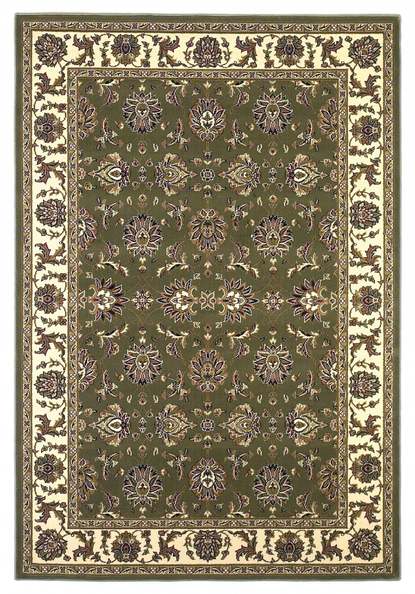 7' Green And Ivory Floral Octagon Rug