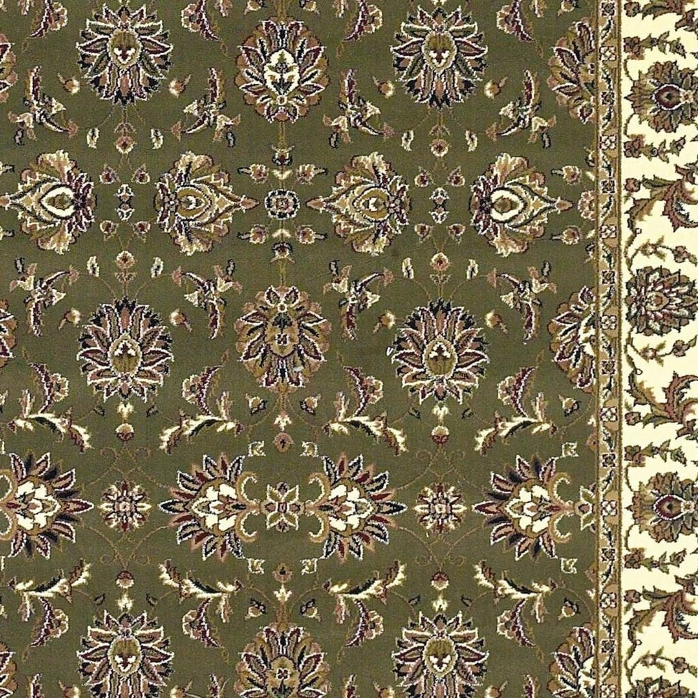 7' Green And Ivory Floral Octagon Rug