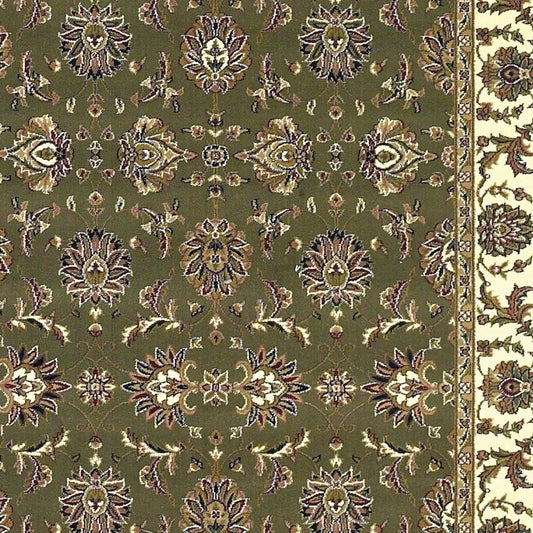 7' Green And Ivory Floral Octagon Rug