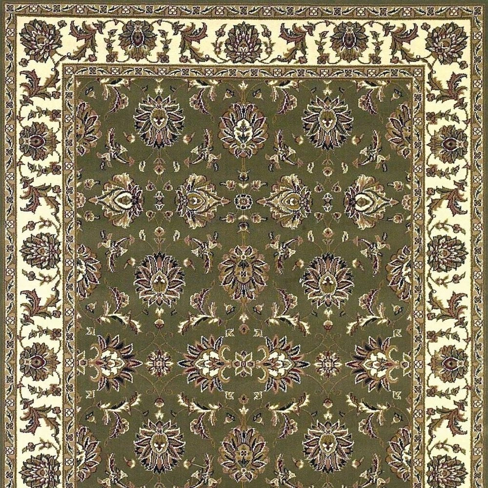 7' Green And Ivory Floral Octagon Rug