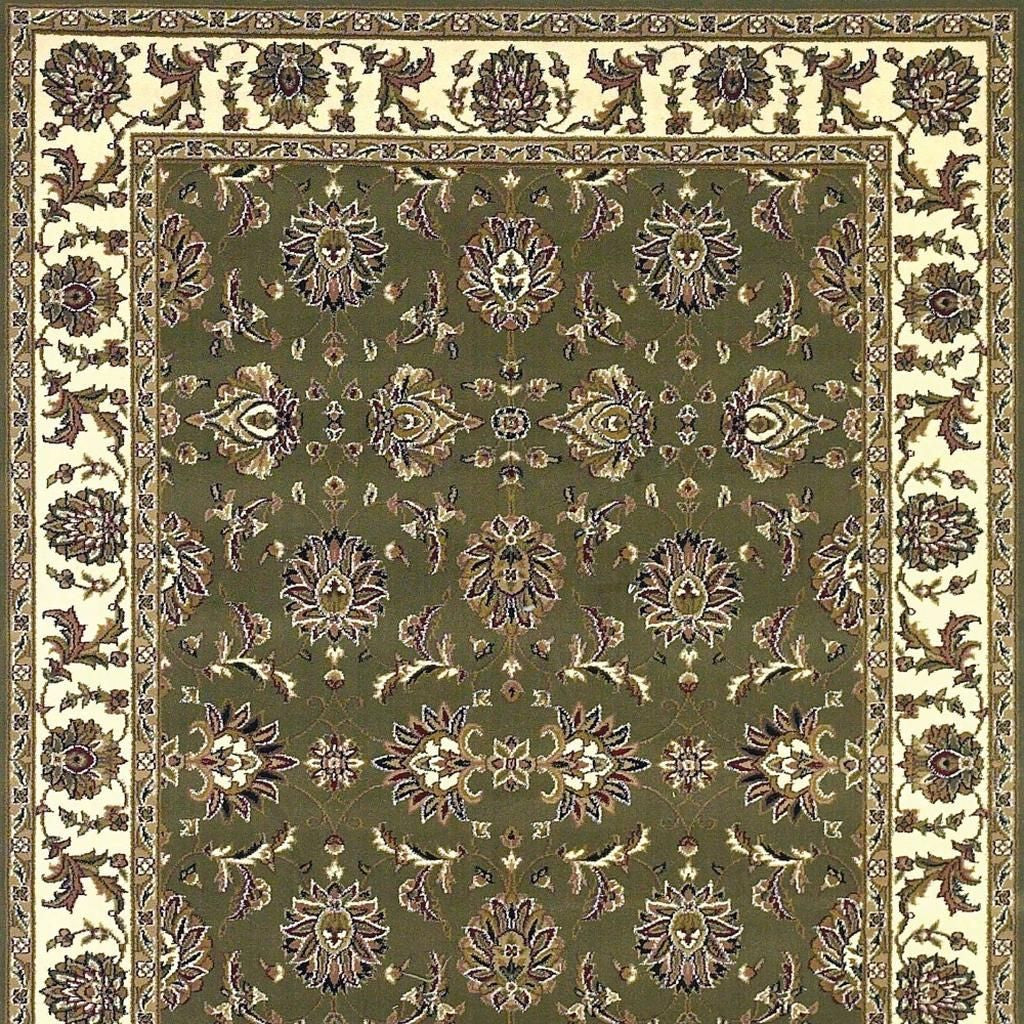 7' Green And Ivory Floral Octagon Rug