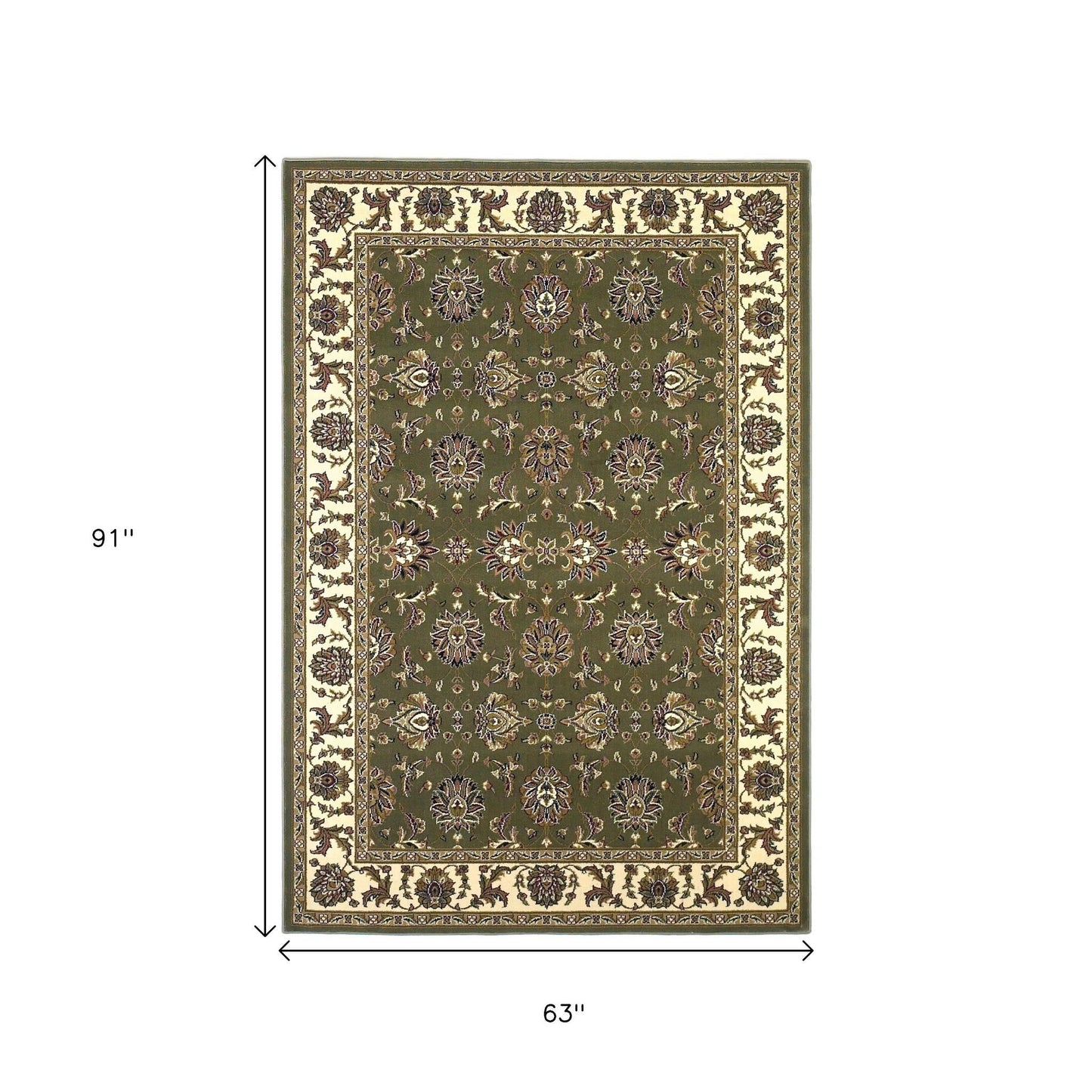 7' Green And Ivory Floral Octagon Rug