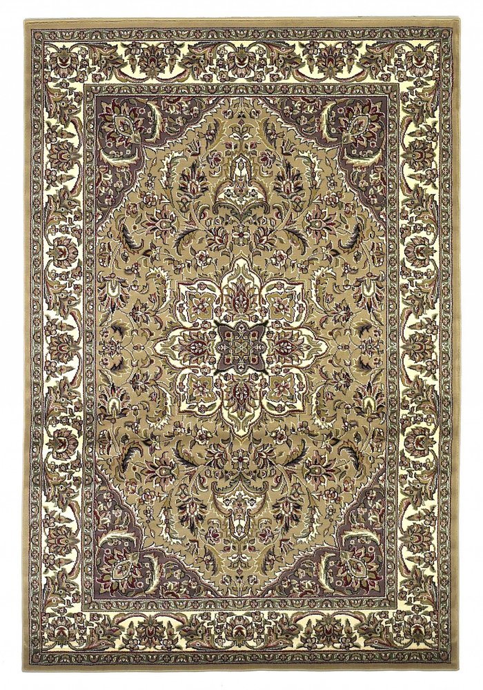 8' Beige And Ivory Floral Medallion Octagon Rug