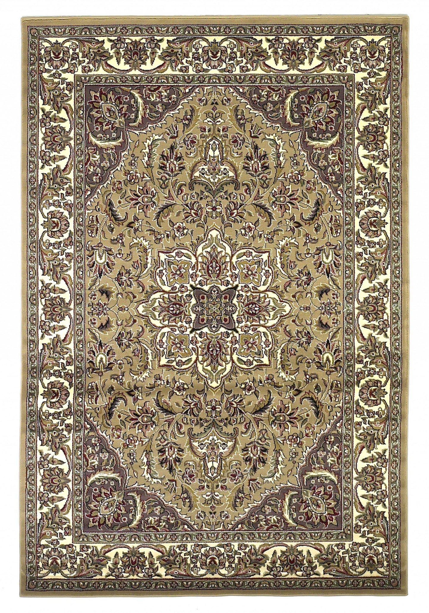 8' Beige And Ivory Floral Medallion Octagon Rug
