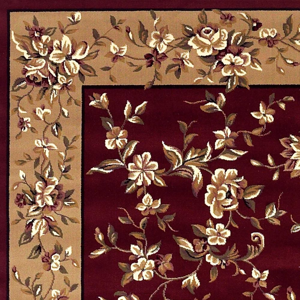 2' X 3' Red And Beige Floral Vines Area Rug
