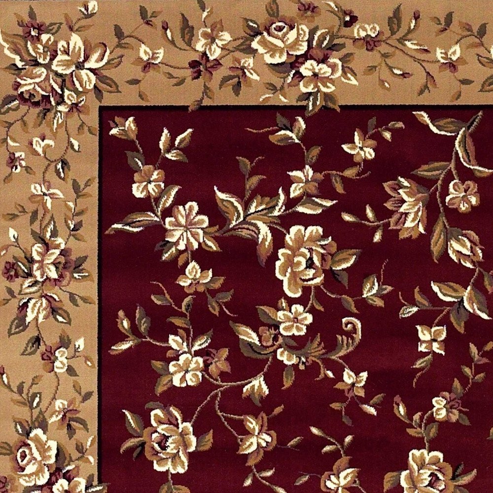 2' X 3' Red And Beige Floral Vines Area Rug