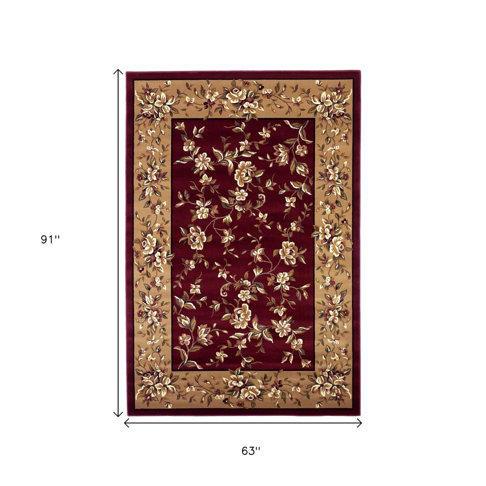 2' X 3' Red And Beige Floral Vines Area Rug