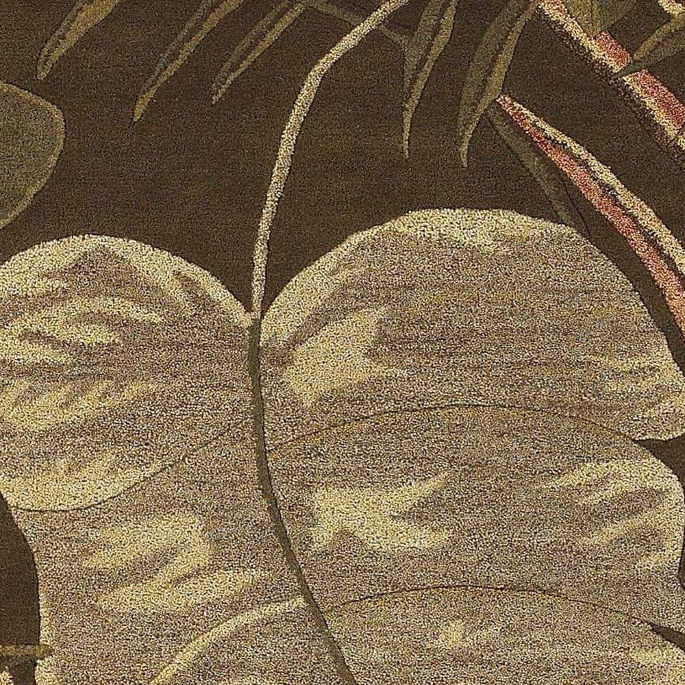 3' X 5' Brown And Beige Wool Botanical Leaves Hand Tufted Area Rug