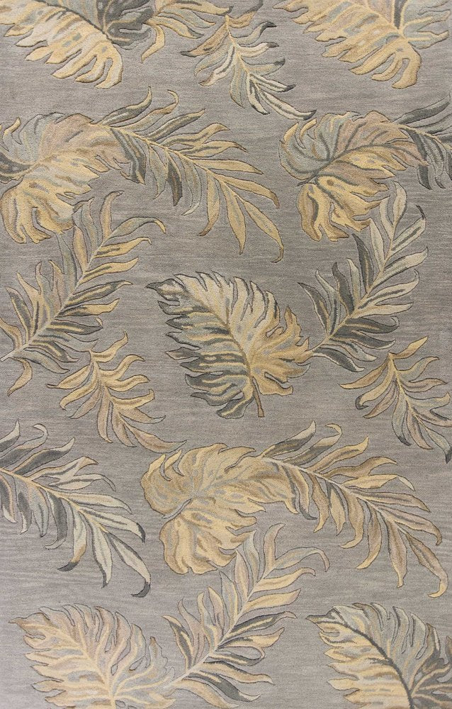 3' X 5' Gray And Taupe Wool Botanical Leaves Hand Tufted Area Rug