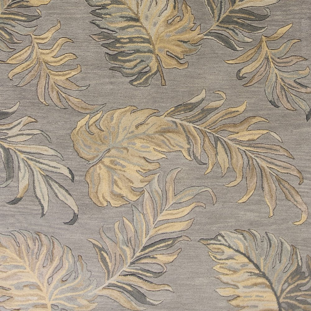 3' X 5' Gray And Taupe Wool Botanical Leaves Hand Tufted Area Rug