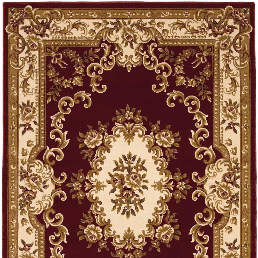3' X 5' Red and Ivory Floral Border Area Rug