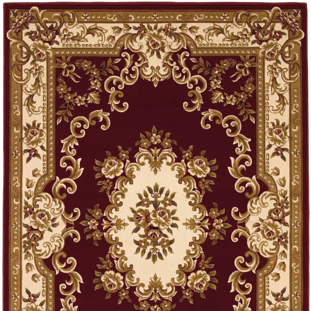 3' X 5' Red and Ivory Floral Border Area Rug