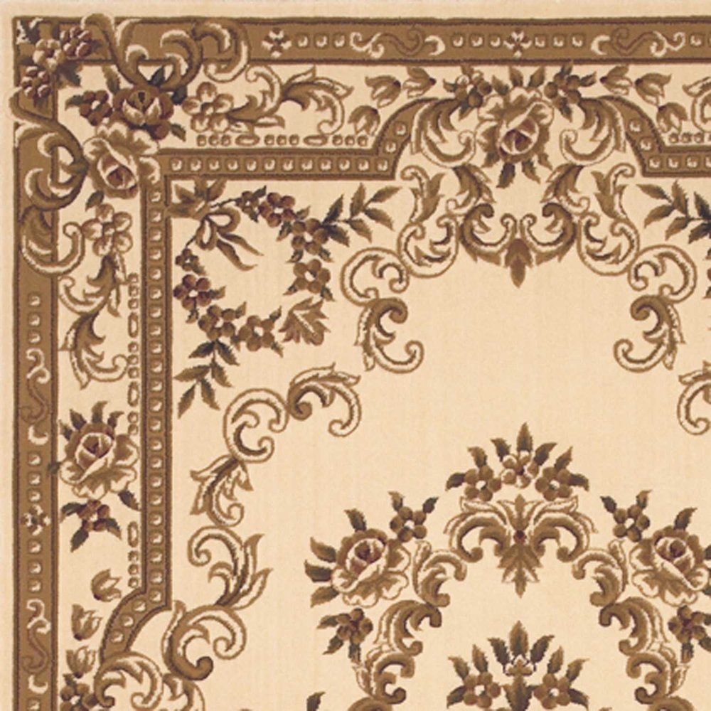 8' X 11' Beige And Brown Floral Medallion Area Rug