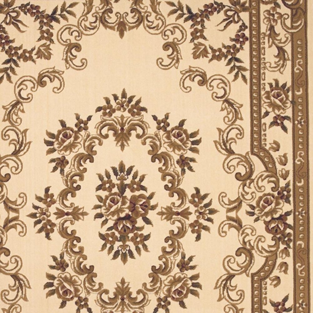 8' X 11' Beige And Brown Floral Medallion Area Rug