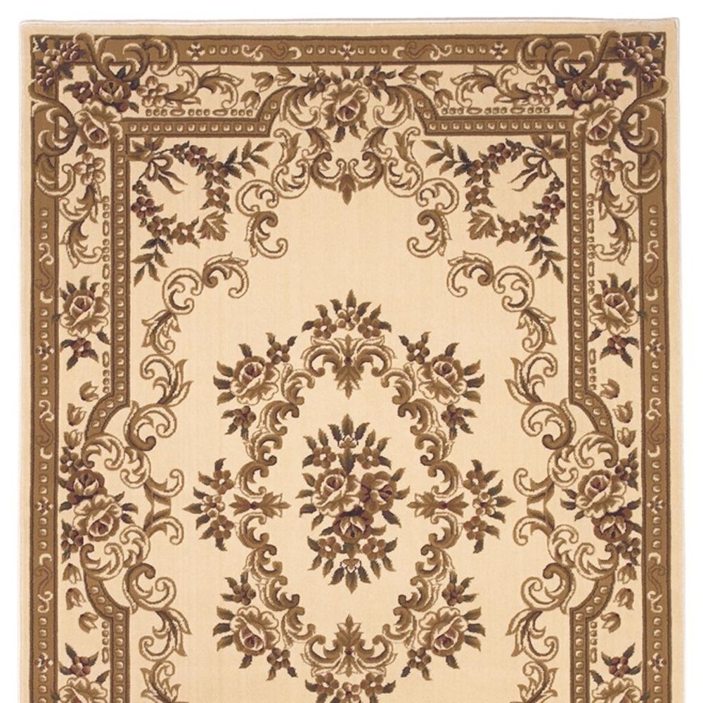 8' X 11' Beige And Brown Floral Medallion Area Rug
