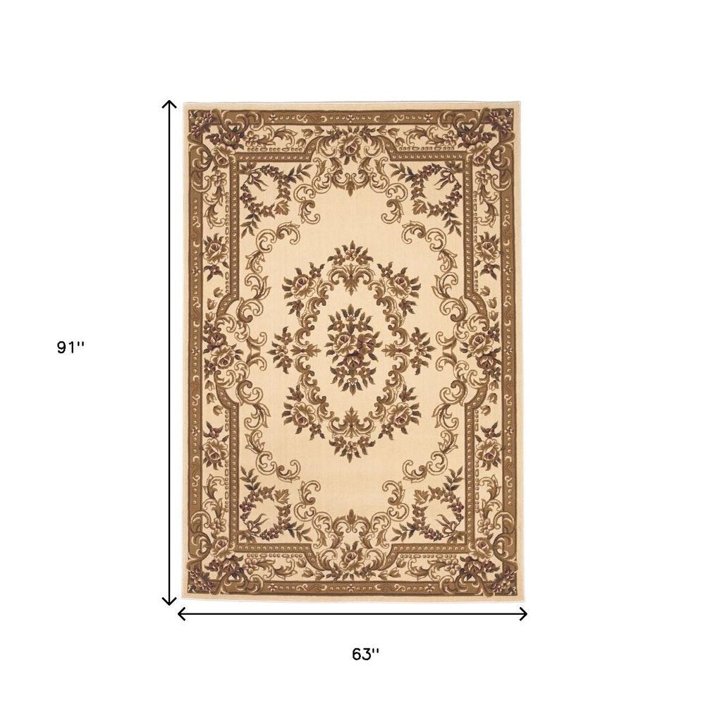 8' X 11' Beige And Brown Floral Medallion Area Rug