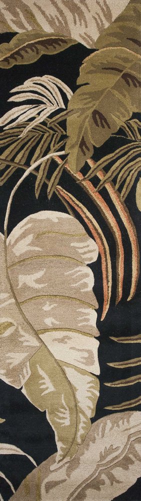 3' X 5' Black Beige And Brown Wool Botanical Leaves Hand Tufted Area Rug