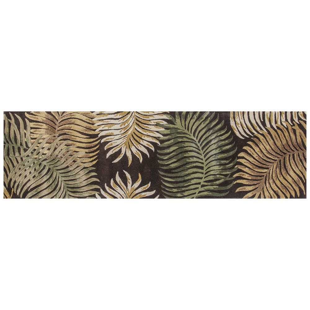 5' X 8' Espresso Beige And Green Wool Botanical Leaves Hand Tufted Area Rug