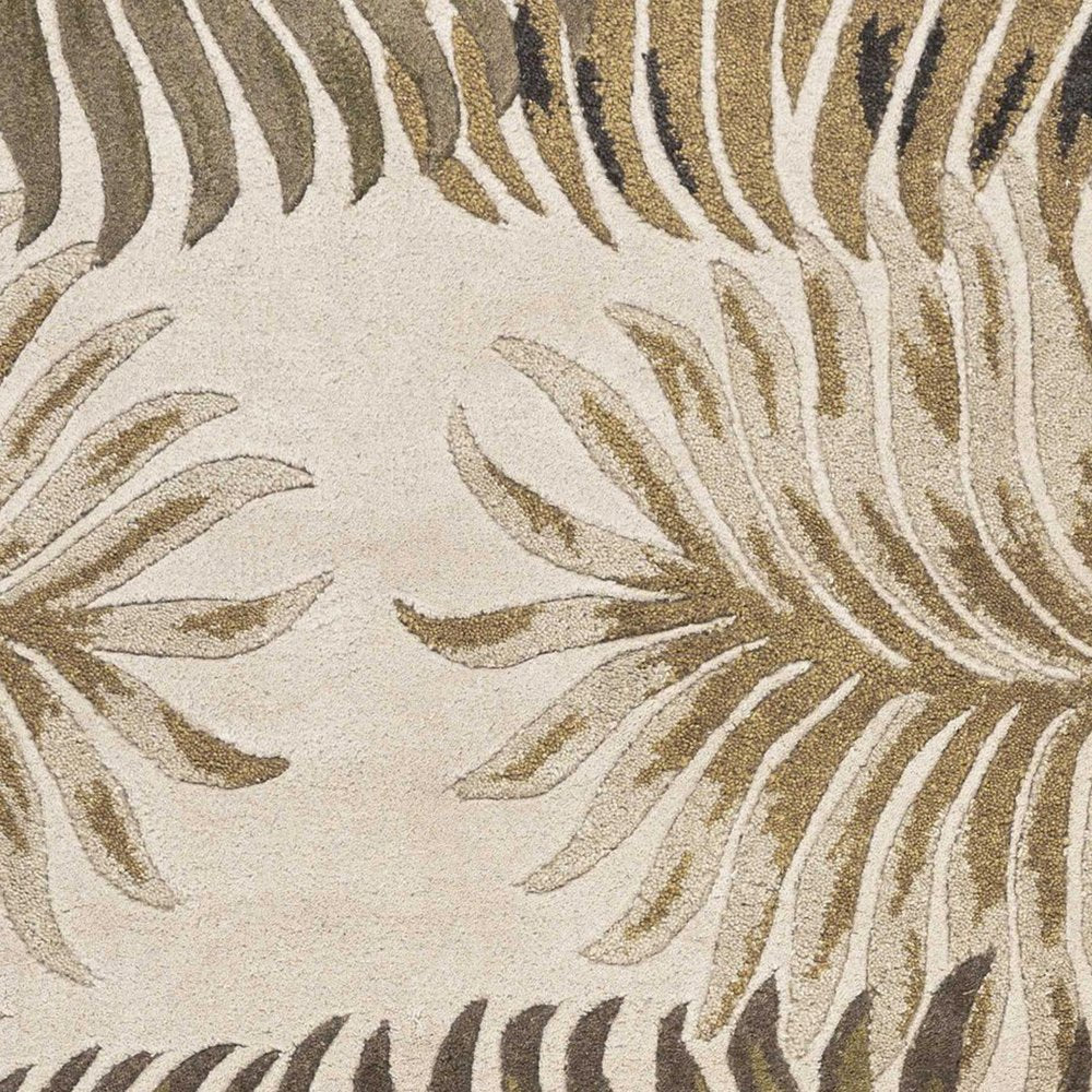 8' X 11' Natural Green And Brown Wool Botanical Leaves Hand Tufted Area Rug