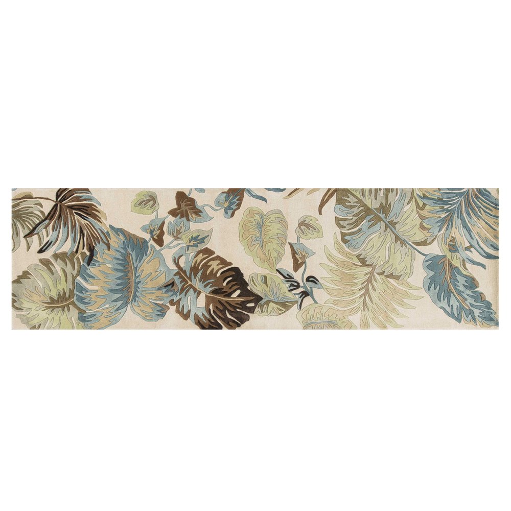 5' X 8' Ivory And Blue Wool Botanical Leaves Hand Tufted Area Rug