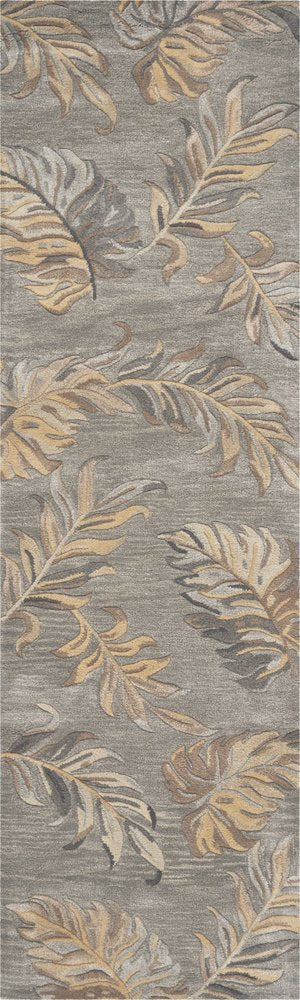 3' X 5' Gray And Taupe Wool Botanical Leaves Hand Tufted Area Rug