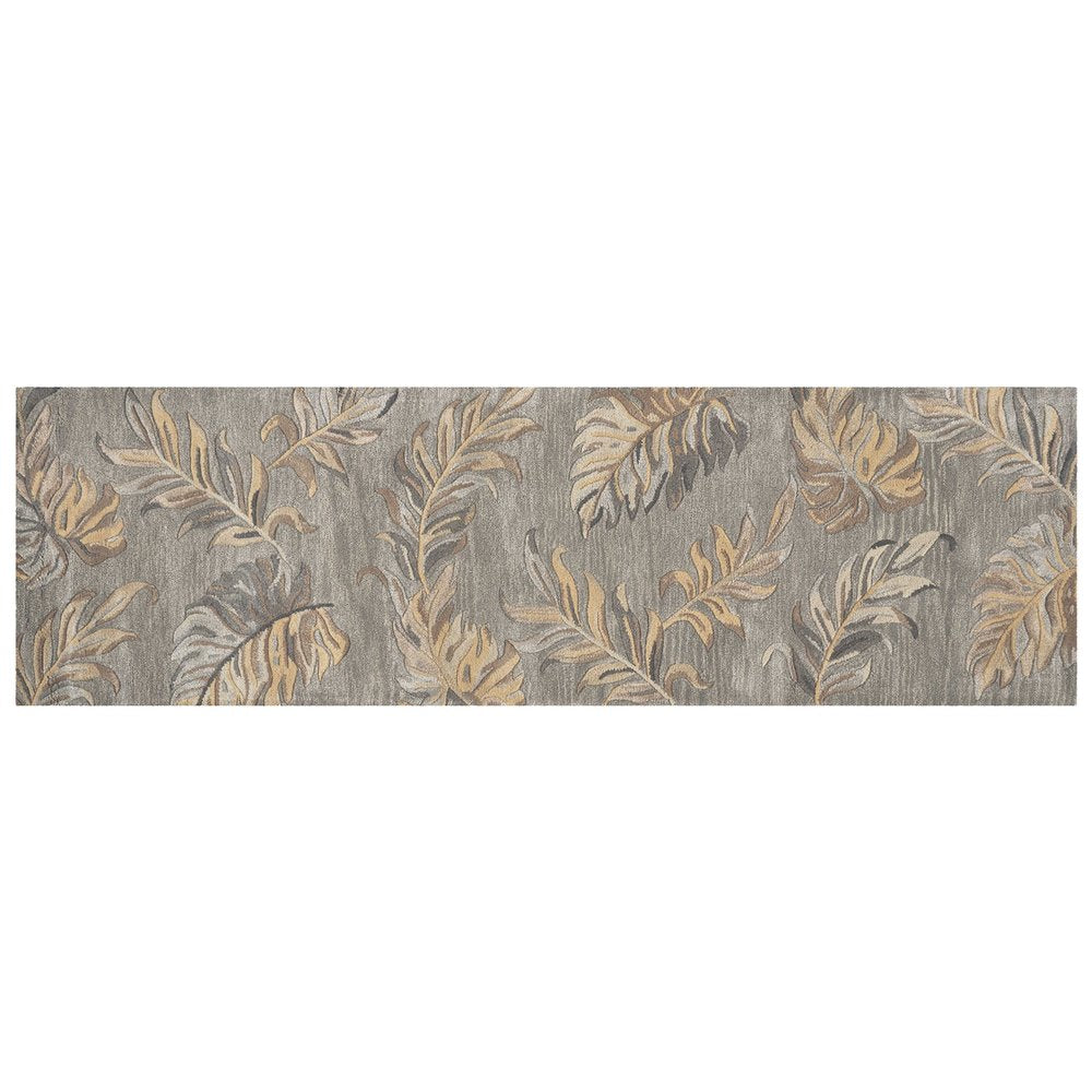 3' X 5' Gray And Taupe Wool Botanical Leaves Hand Tufted Area Rug