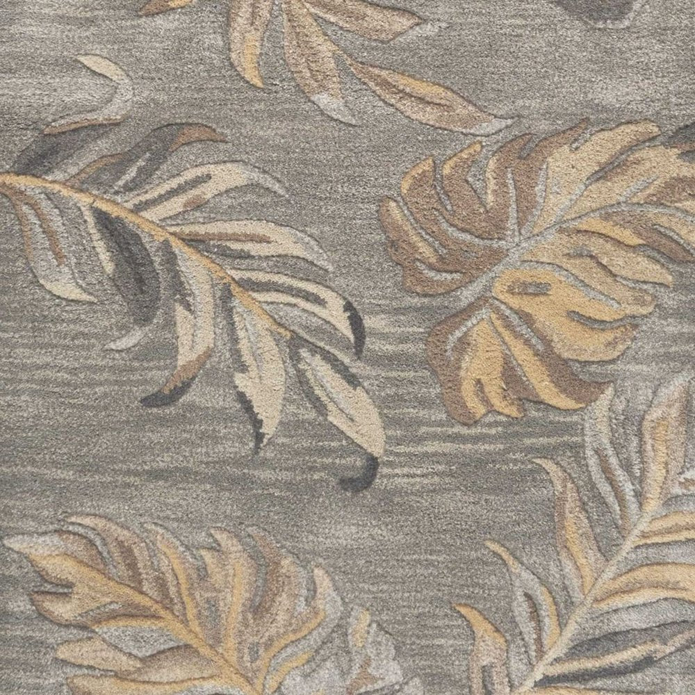 3' X 5' Gray And Taupe Wool Botanical Leaves Hand Tufted Area Rug