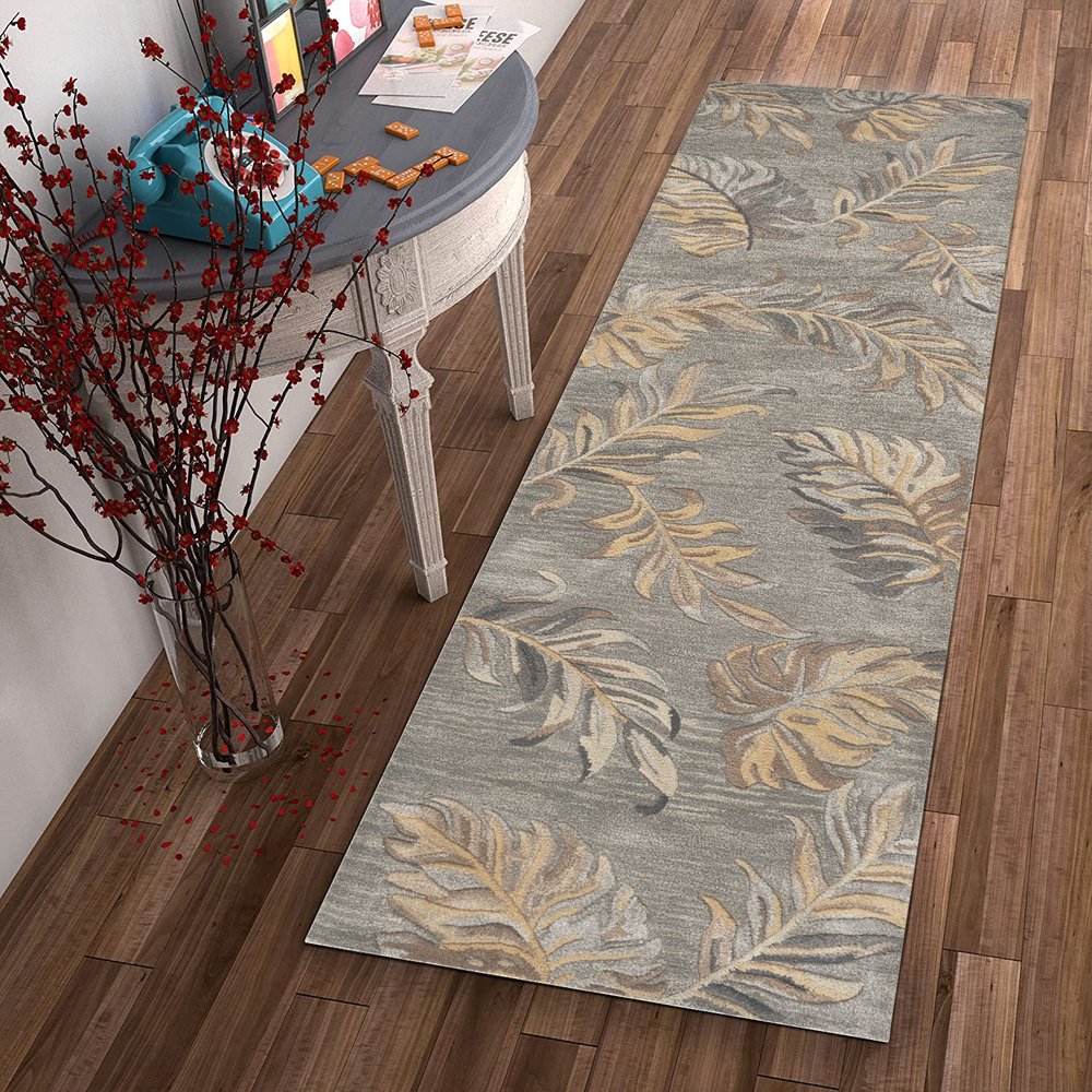3' X 5' Gray And Taupe Wool Botanical Leaves Hand Tufted Area Rug